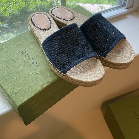 Gucci Womens jean espadrilles slides - Picture 9 of 9
